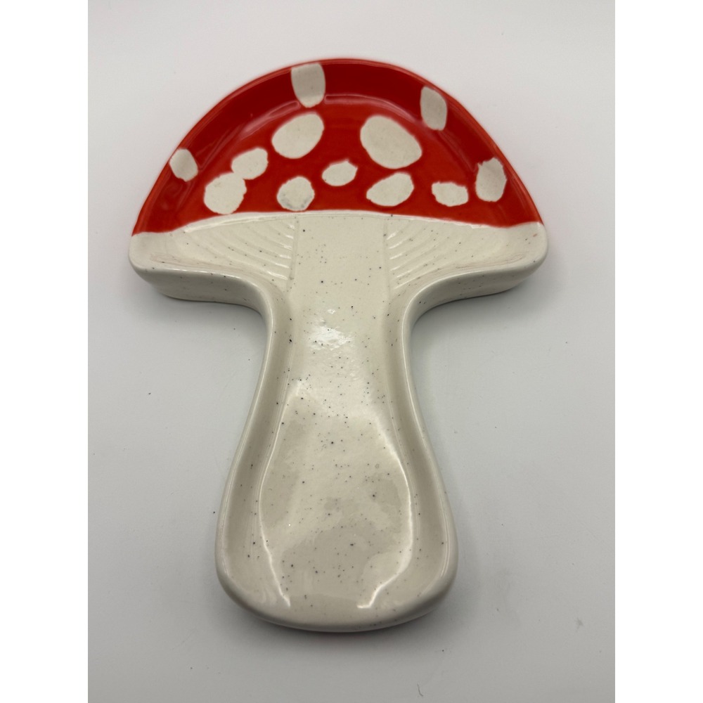 DOIY Ceramic Mushroom Spoon Rest Red White Speckled Toadstool Kitchen Decor